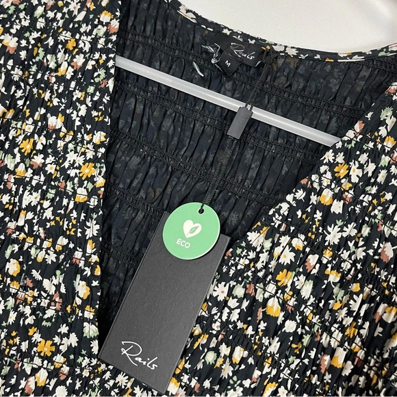 Rails Midi Dress Womens Medium Black Mini Floral Clementine Smocked Prairie NWT - Picture 7 of 13